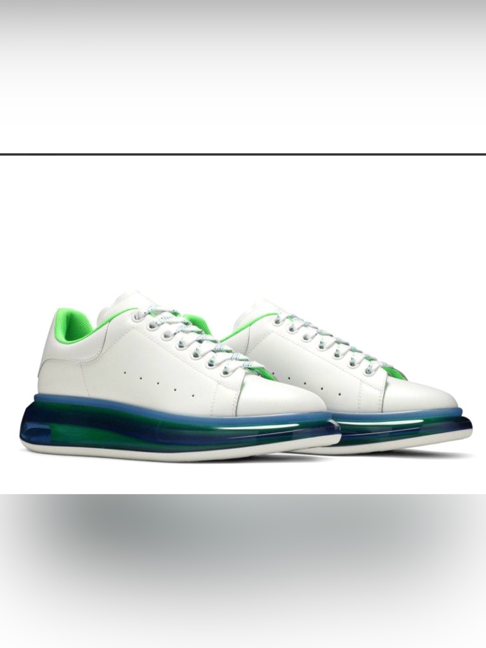 Alexander McQueen White Leather Sneakers with Green Accents and Blue-Green Sole